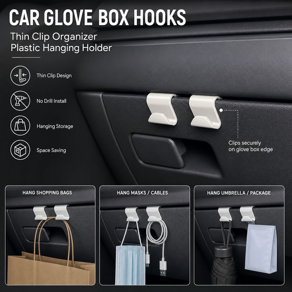 Strong Bearing Car Glove Box Hook Thin Clip Glove Box Organizer Passenger Side Storage