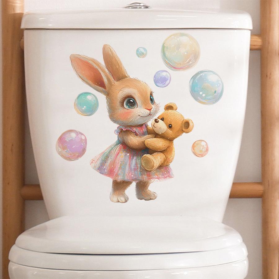 Cute Cartoon Baby Bunny Wall Stickers, Self-Adhesive Decor for Bedroom Living Room Dorm Fridge Nursery Decoration