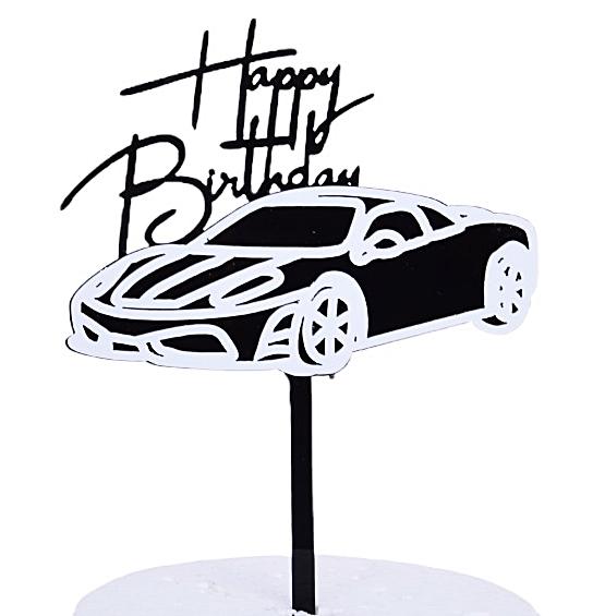 Happy Birthday Acrylic Cake Topper Car