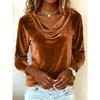 Women's Solid Color Velvet Long Sleeve T-shirt, Sexy Cowl Neck Casual Top