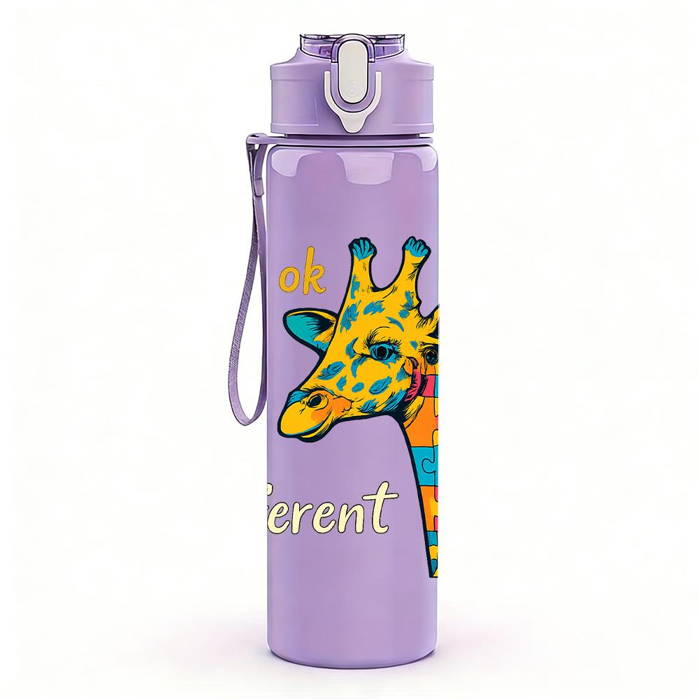1PC Colorful Giraffe Quote Text 750ml Color Plastic Sports Water Bottle Leakproof Flip Straw Lid For Sports Office Home Use