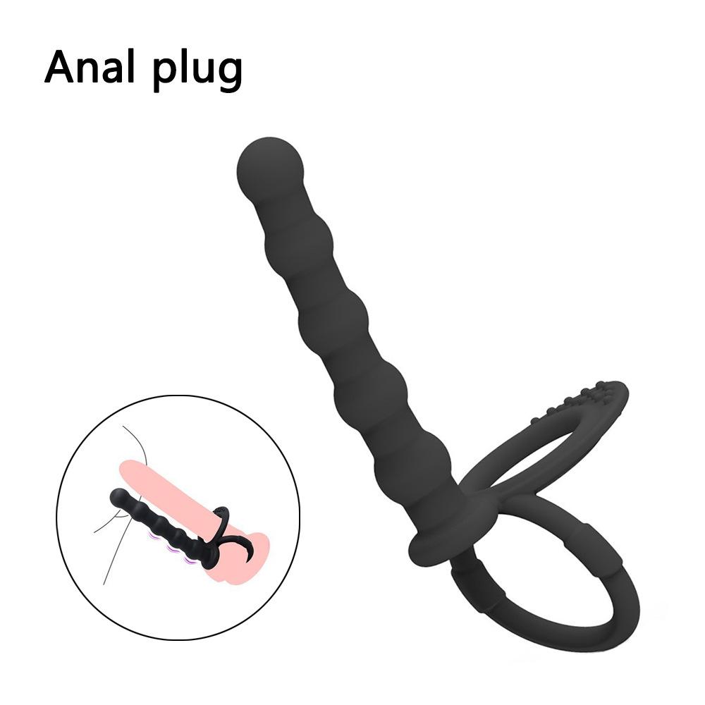 Silicone Anal Expansion for Men and Women Back Court Masturbation Device Double Ring Pull Beads Horseshoe Ring Butt Plug Adult Sex Product