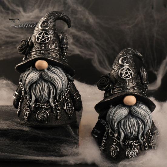 Unique Outdoor Witchy Gnome Halloween Gothic Resin Figurine, Dark Faceless Wizard Doll for Decorative Garden Figurine Desk Shelf, Spooky Home