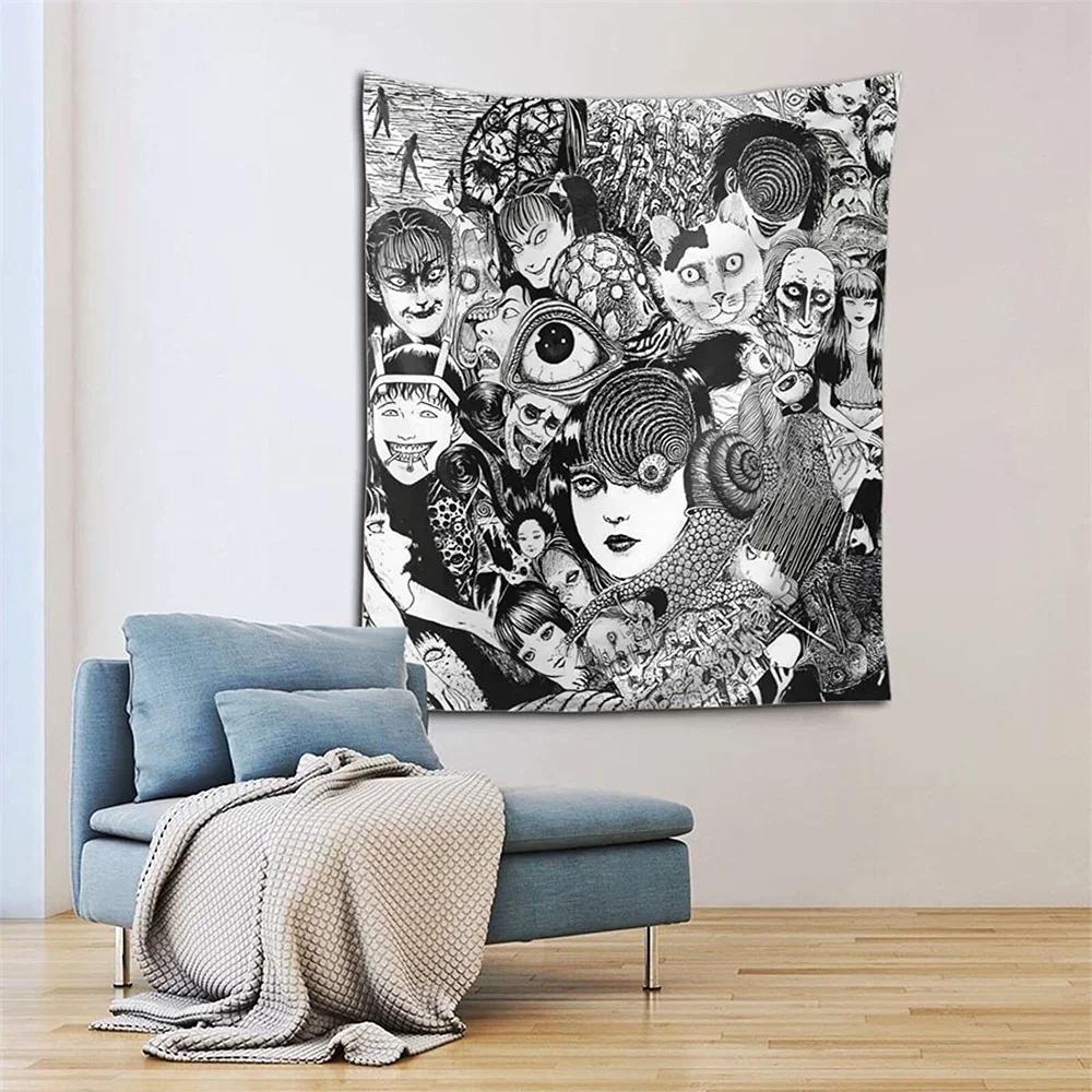 Japanische Horror-Manga Wandteppich Tomie Unlimited Junji Ito Wandbehang Gruselige Ästhetik Hexerei-Zubehör Anime Raumdeko