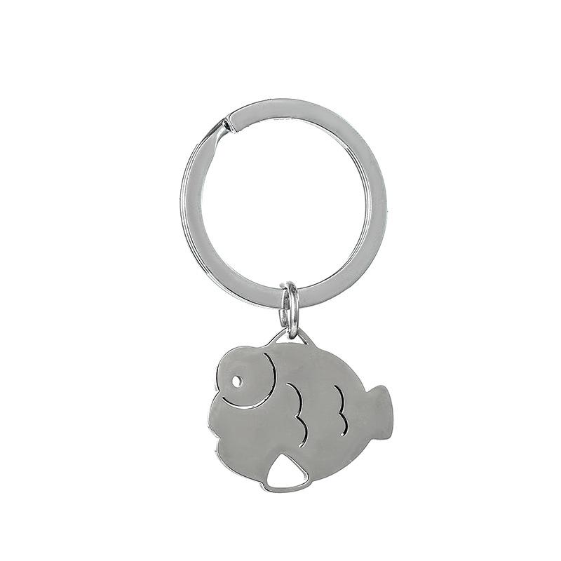Fish Bone Cat Stainless Steel Keychain Cute Cartoon Matching Style Fashion Couple Friend Pendant Practical Bag Decoration