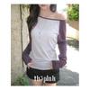 The Pink Hamung Sheer Colorblock Off Shoulder Long Sleeve Tee