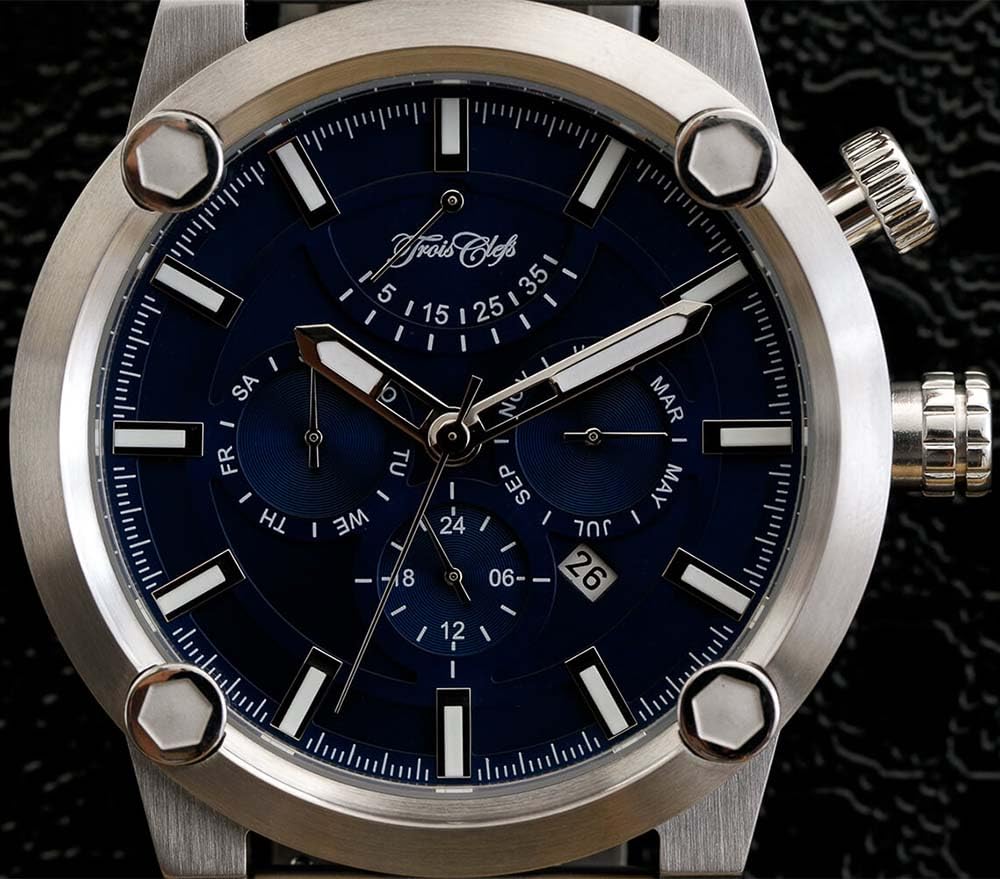 Trois Clefs Mechanisches Automatikwerk mit Handaufzug, analoges japanisches Uhrwerk, Gangreserve, Kalender, Edelstahlarmband, 10 ATM wasserdicht, Leder