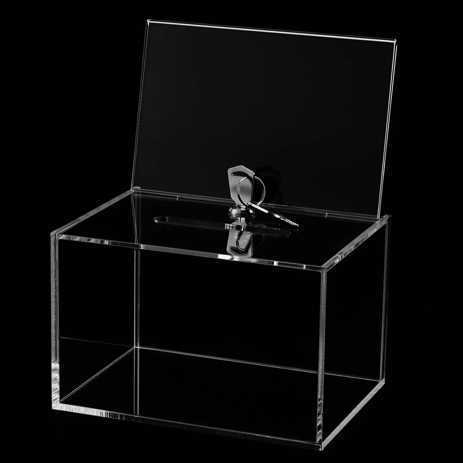 

Акриловый ящик для пожертвований с замком, многоцелевая прозрачная урна для голосования с держателем для знака, переносной контейнер для хранения ящиков для предложений, новинка 2025 г. 16x11.5x10cm