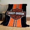Bold Orange Vertical Stripes with a Harley-Davidson Logo On a Black Background. for All Seasons Blanket Lunch Break Throw Gift