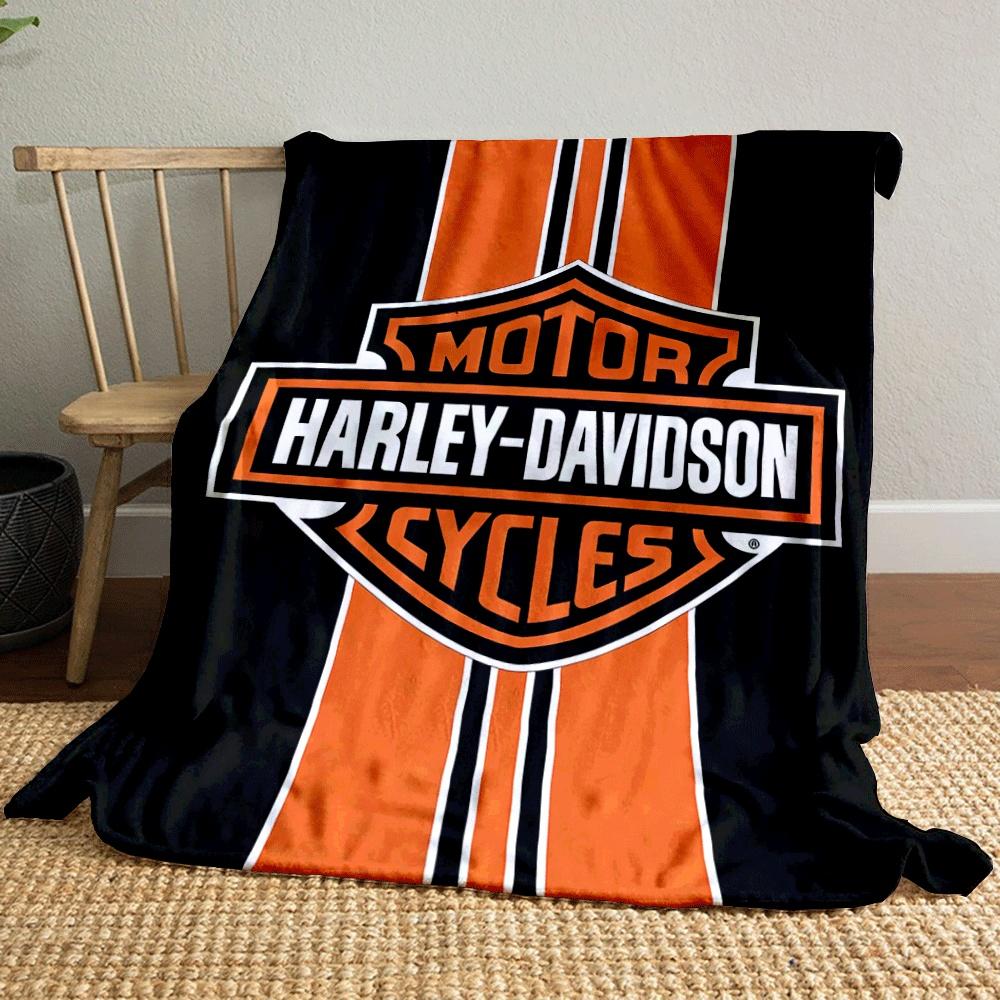 Bold Orange Vertical Stripes with a Harley-Davidson Logo On a Black Background. for All Seasons Blanket Lunch Break Throw Gift