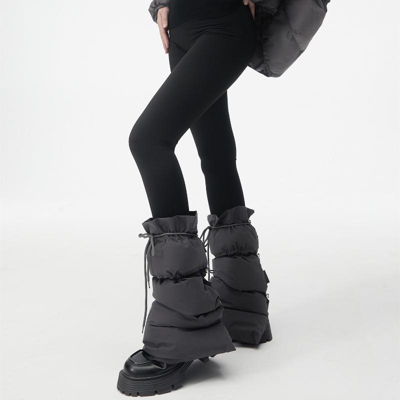 Pernas Acolchoadas Puffer de Inverno Femininas Esportes ao Ar Livre Cordão Ajustável Divididas Flared Cobre-Botas Punhos Meias