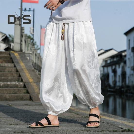 Men Pants Lantern Pants Hippie Boho Baggy Dragon Print Loose Ankle banded Soft Breathable Harem Pants Long Yoga Pants