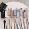 Crossbody Litchi Leather Finger Clasp Case for iPhone 15 Pro Max 12 11 14 Plus 13 Mini 7 8 SE2022 Long Lanyard Slim Cover Fundas
