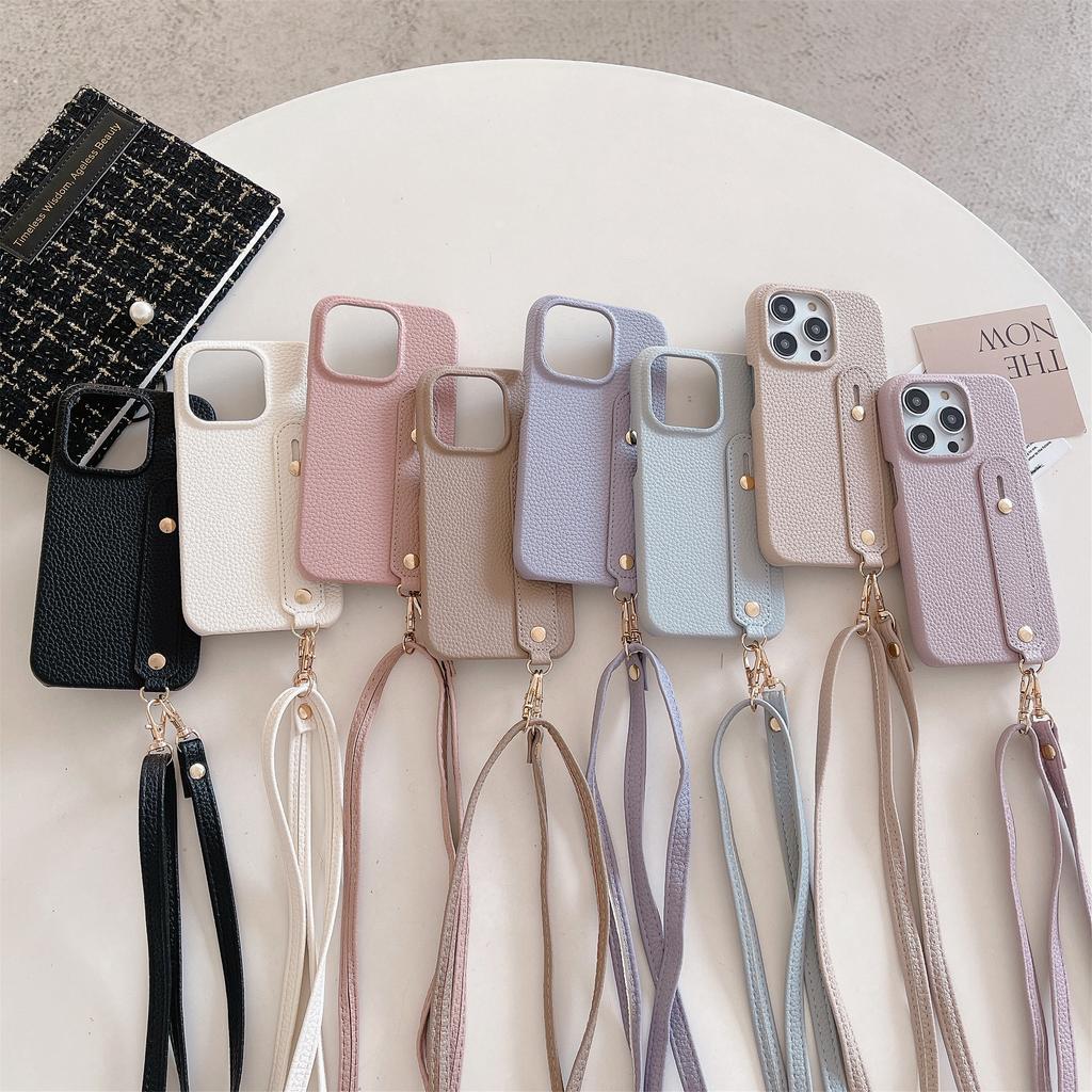 Crossbody Litchi Leather Finger Clasp Case for iPhone 15 Pro Max 12 11 14 Plus 13 Mini 7 8 SE2022 Long Lanyard Slim Cover Fundas