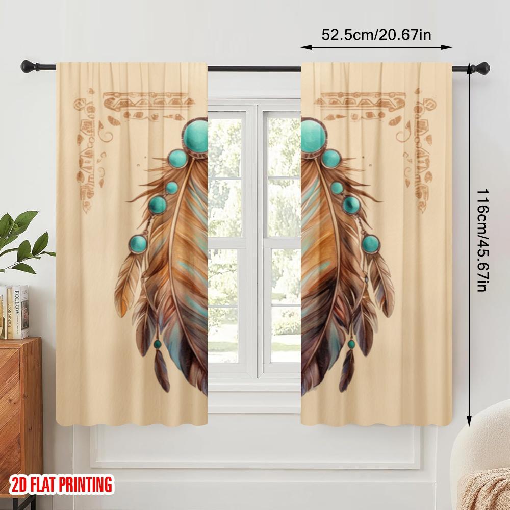 2pcs,2D plane printing Minimalist Curtains Feathered Elegance (2) Polyester Easy Install (without rod) Art Deco Festive for