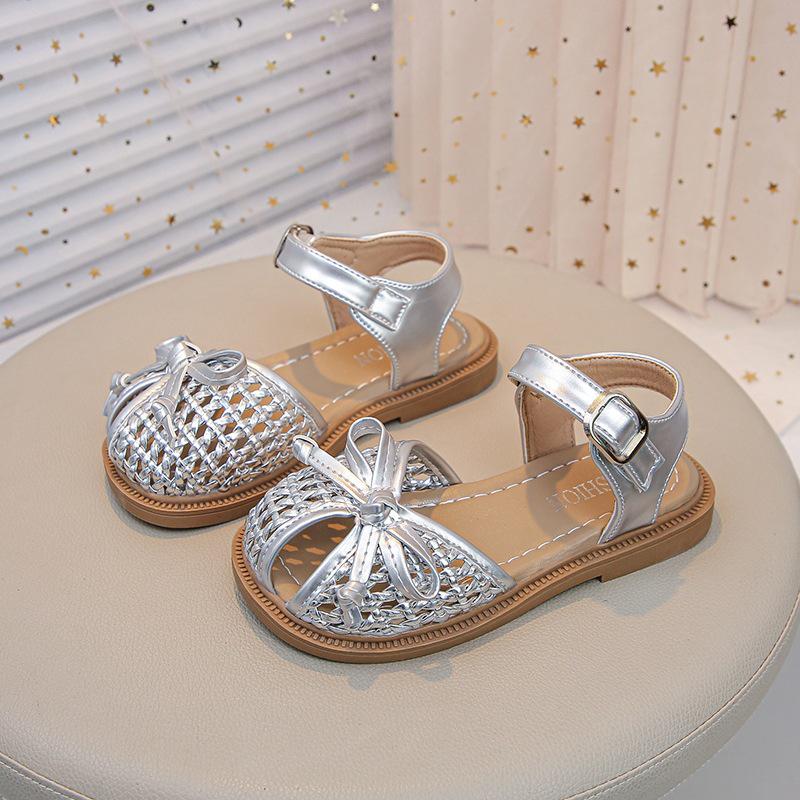 Girls 2026 Korean Style Bow Knot Closed Toe Sandals - Soft Sole Woven Princess Shoes for Little Girls Size 21-25: 50 pairs