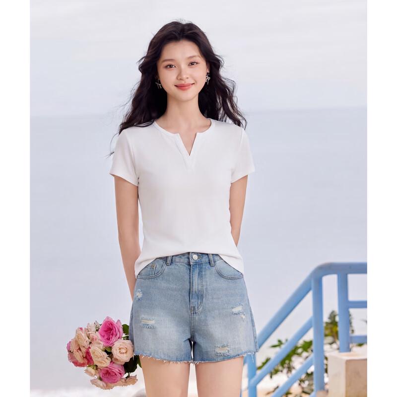Qiusbiyiren Women s Casual Pleated V-Neck T-Shirt S