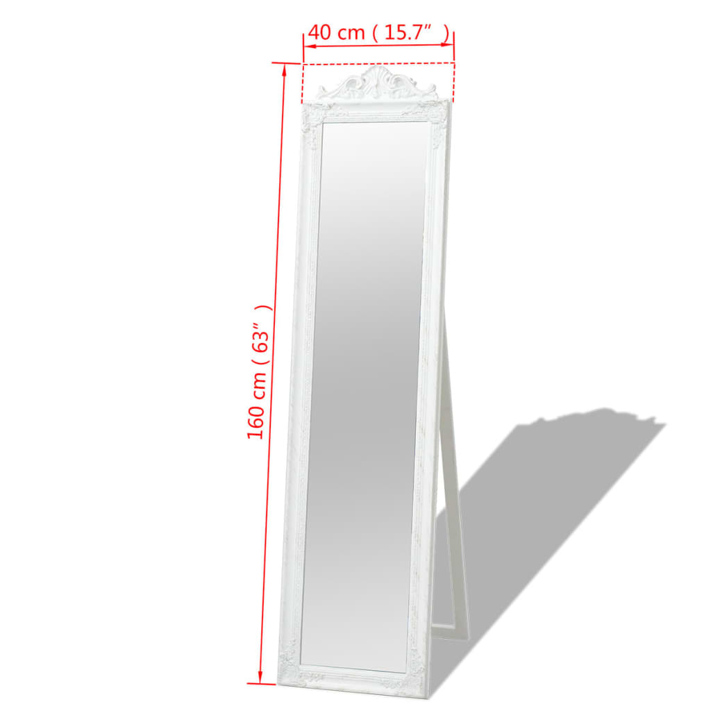 Specchio da terra in stile barocco 160 x 40 cm Bianco