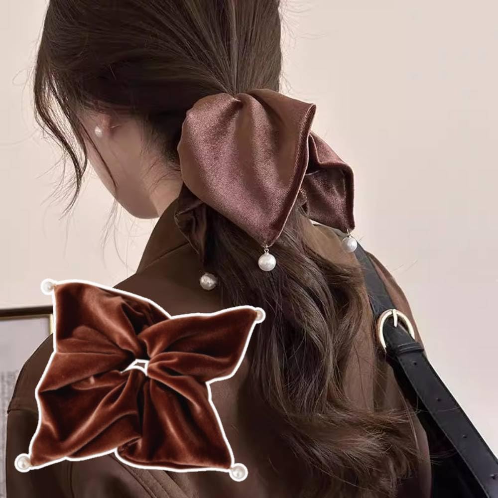Set of 2 Velvet Ribbon BetterJonny Hair Large Hair Velvet Hair Pearl Hair Hair Gentle On Black Square Scrunchies, Accessories, Ties, Accessories,