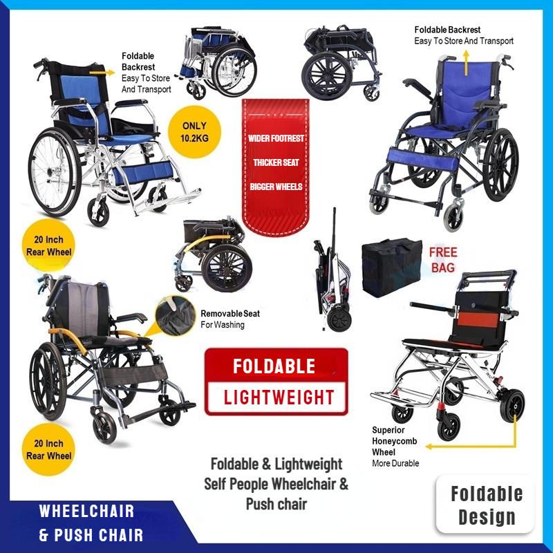 Foldable Self Propel Wheelchair Portable Lightweight Travel Push Chair