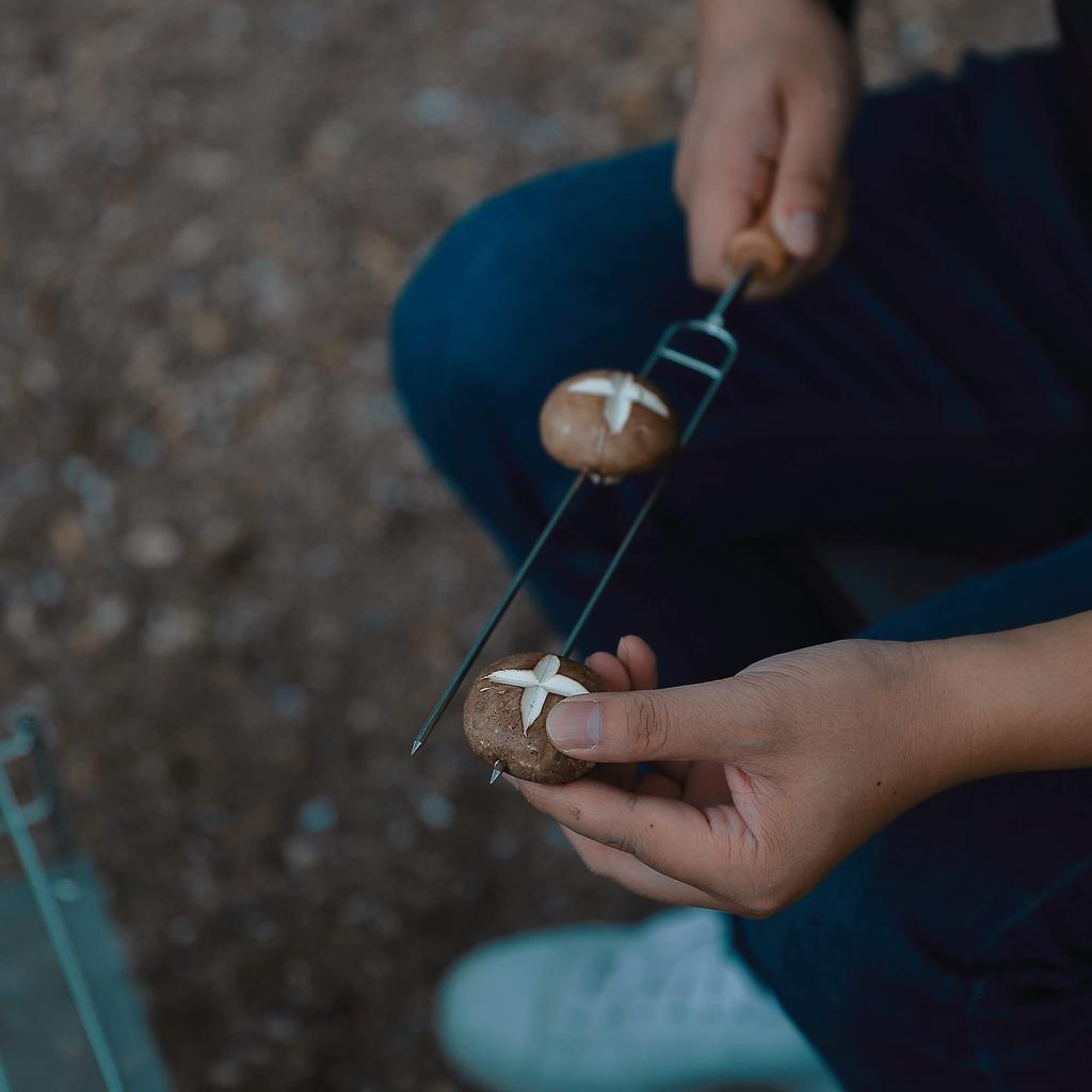 CAMPING MOON MK-8 Twin Wooden Handle Barbecue Skewers, 350mm Long, Set of 8