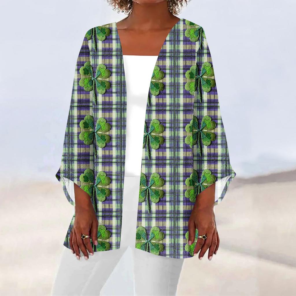 Women's Casual Fashion Caot Printed Lightweight Medium Length Jacket Cardigan