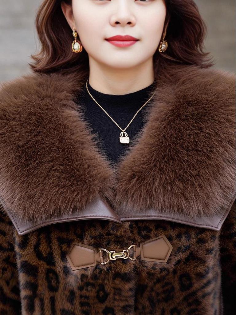 Women's Leopard Print Fur Collar Leather-Fur Jacket – Autumn/Winter Fashion Short Coat