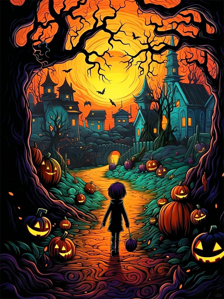 5D Diamond Painting Halloween Fantasy Dark Style Decoration DIY Full Diamond Mosaic Inlaid Cross Stitch Set Gift