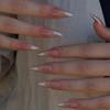 Wine Red Fake Nail Tips Long Pointed Head Glossy Press on Nails Wearable Full Cover INS Gradient Color False Nail Tips 24pcs