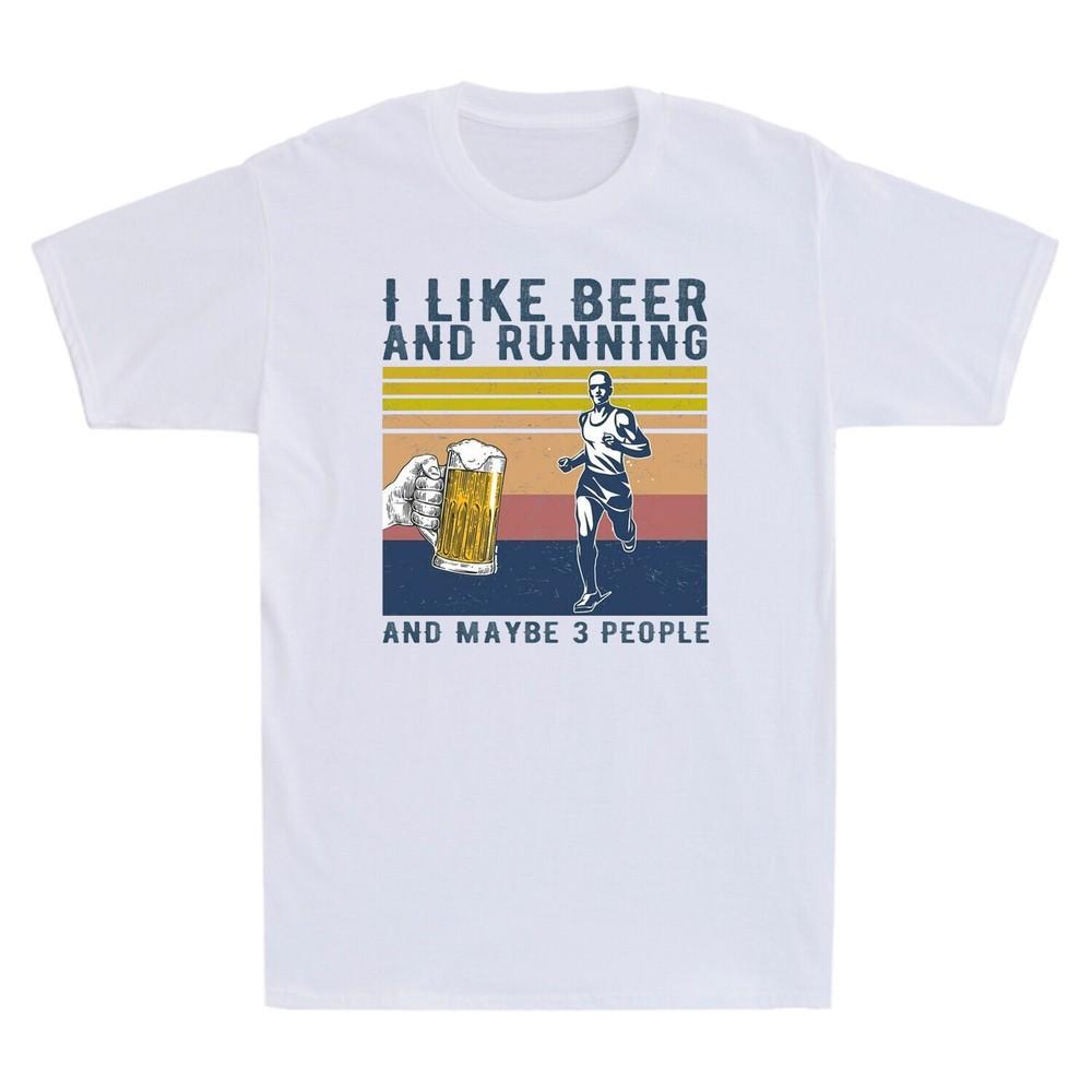 

I Like Beer And Running And Maybe 3 People Funny Vintage Men s Cotton T-shirt Unisex T-Shirt XL