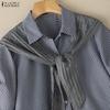 ZANZEA Blusa Casual de Mujer con Cuello Vuelto, Manga Corta Suelta a Rayas