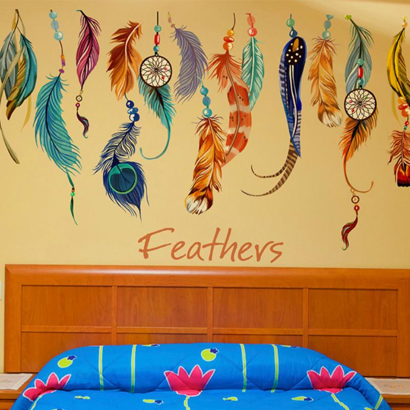 Art Lucky Feathers Feathers Bedroom Living Room Decoration Background Wall Stickers