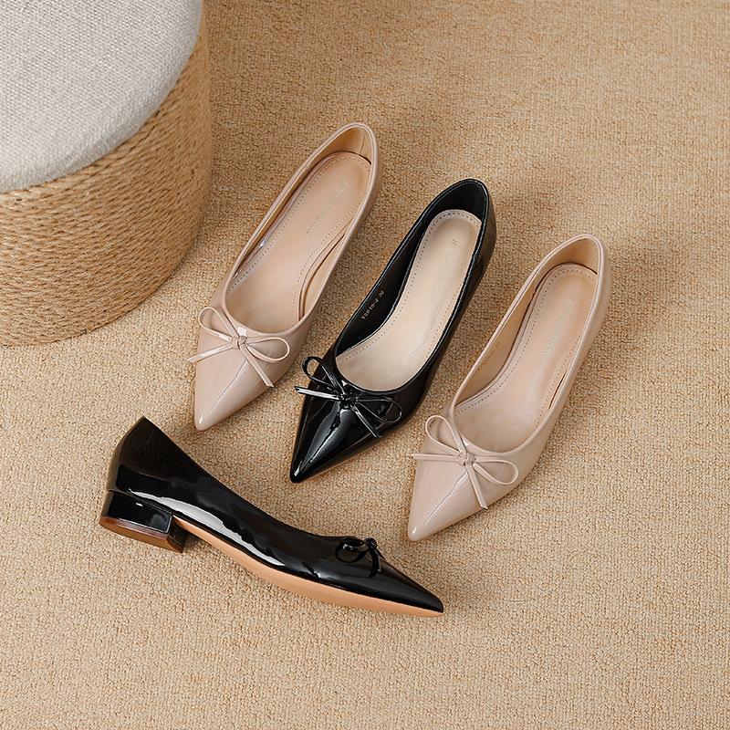Y6618-2 French Niche Pointed Head Bow High Heel Single Shoes Women 2025 Spring and Summer with Skirt Temperament Thick Heel Women