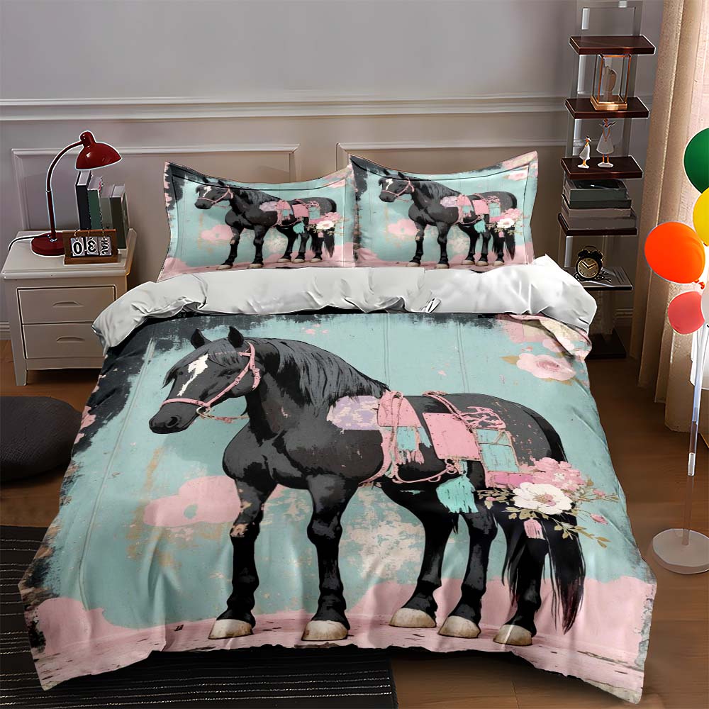 

Black horse motif Bedding Duvet cover sets Duvet covers Pillowcases gifts (1 * Duvet Cover 2 * Pillowcases, without duvet insert) 135x200cm