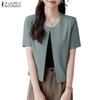 ZANZEA Women Casual Round Neck Short Sleeve Thin Cardigan Tops