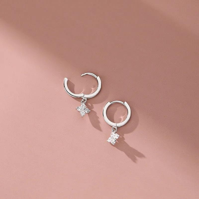 925 Silver Needle Clover Hoop Earrings Trendy Elegant Wedding Party Eardrop Jewelry Accessories Gift for Women Girls