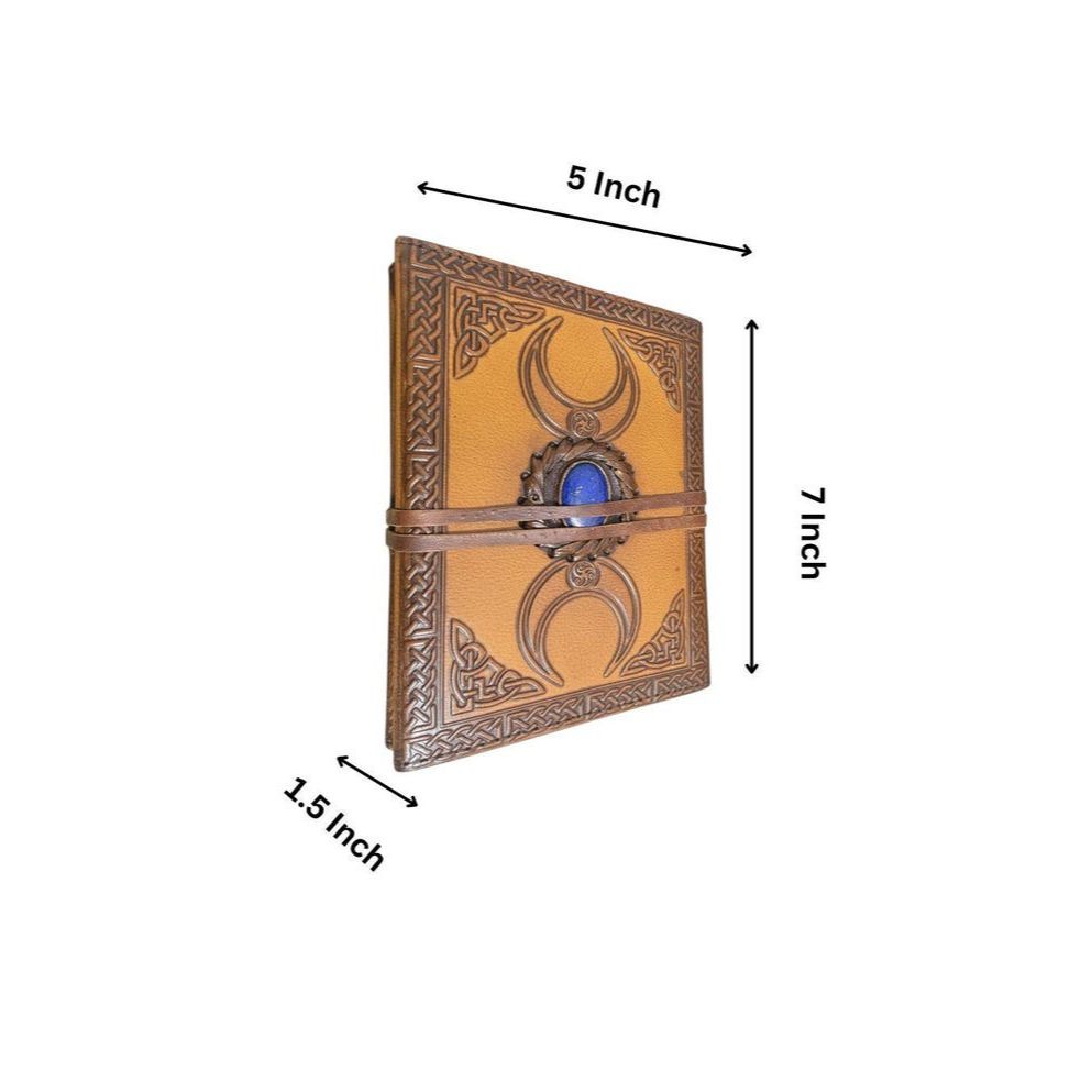 Handmade Triple Moon Leather Journal with Lapis Blue Stone Book of Shadows Lined Notebook Customized Spiritual Gift for Her