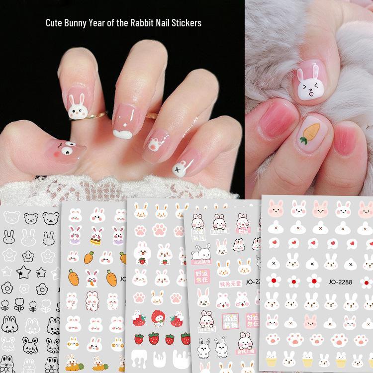 

Cute Year of the Rabbit Nail Stickers - Adorable Rabbit, Carrot, and Flower Designs
