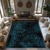 Navy Blue Geometric Bohemian Rug, Modern Pattern Non-Slip Carpet, Cozy Living Room Mat for Scandinavian Decor