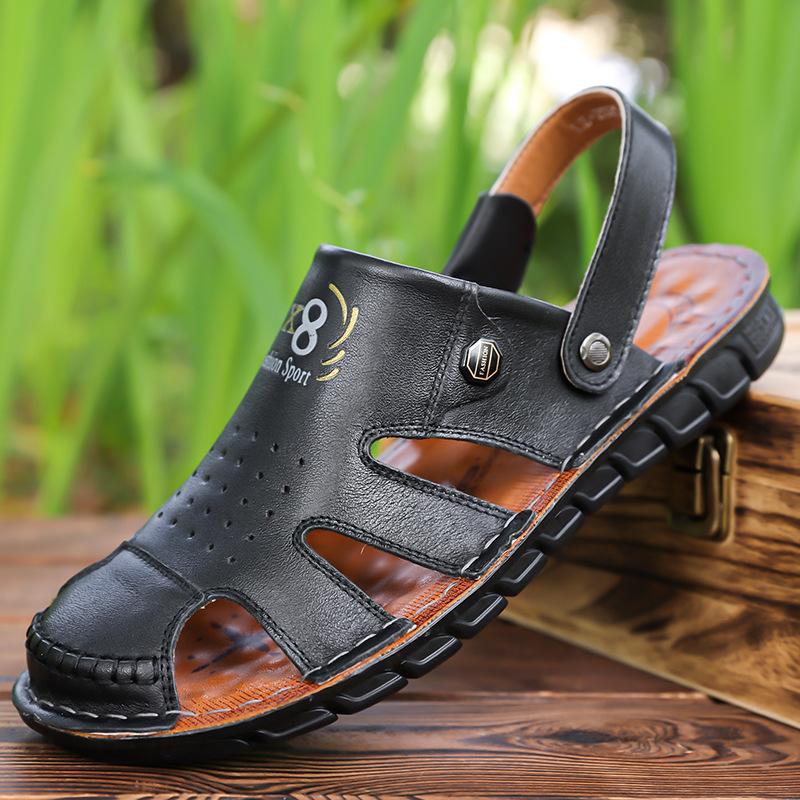 Sandals men's summer new casual beach shoes wear-resistant beef tendon soles handmade online middle-aged non-slip dual-purpose cool slippers