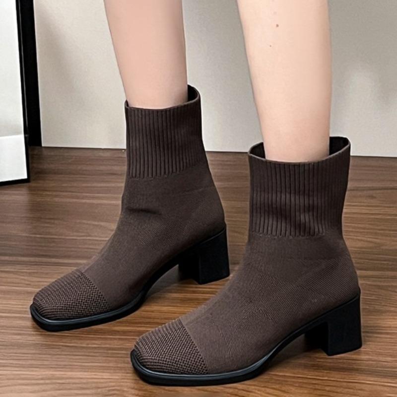 Fashion High Heels Women Weave Ankle Boots 2025 Winter Designer Chunky Shoes New Trends Casual Shoes Snow Chelsea Cozy Boots De Mujer