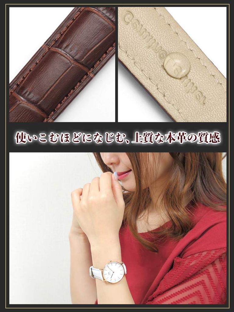 Calme Watch Genuine Crocodile Embossed Fits 12mm To Includes Replacement Instructions Dark Brown White Strap/Band, Leather, One-Push D-Buckle,