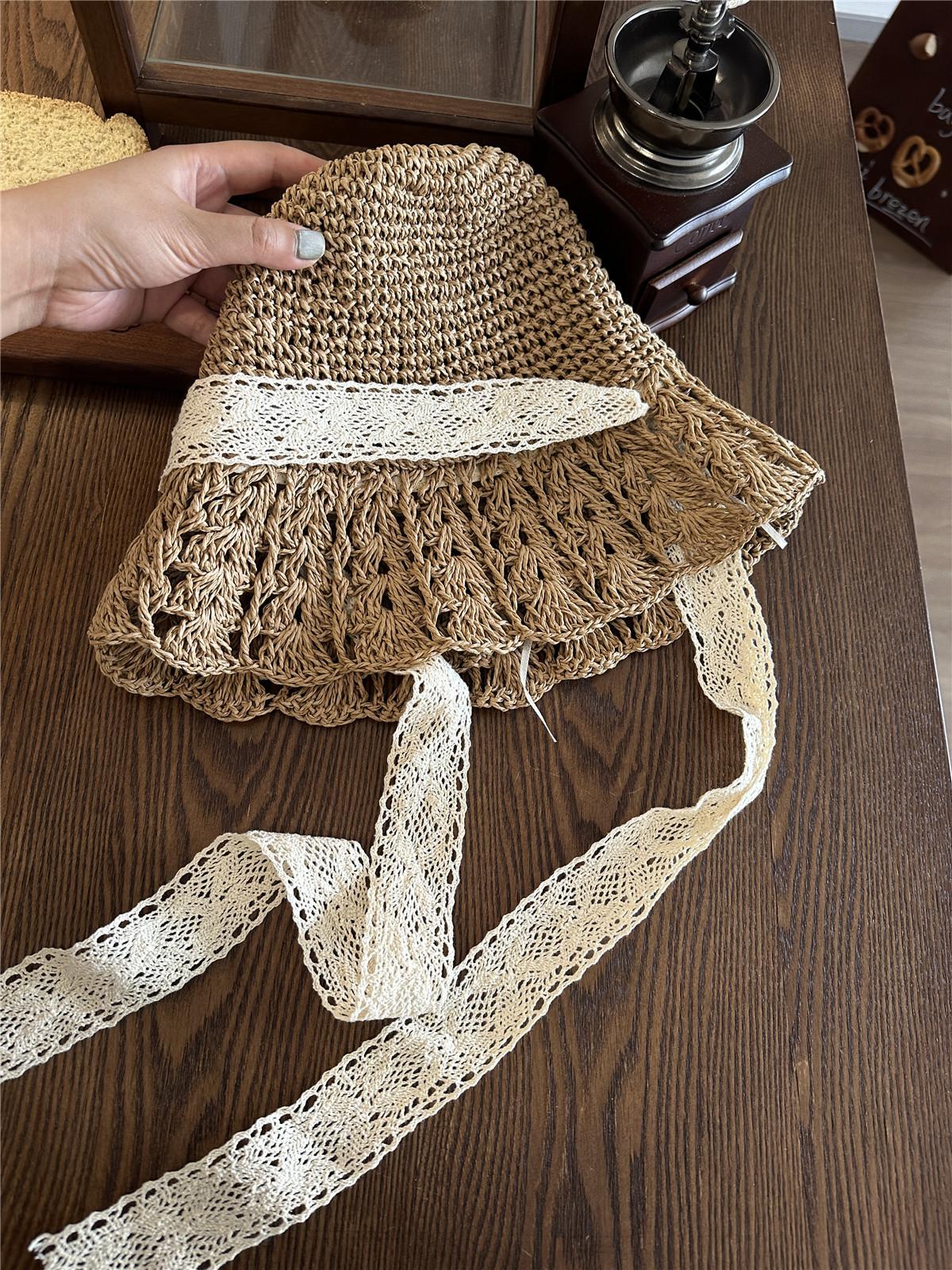 

Wide Brim Beach Straw Hats Woman Summer Sun Hat Outdoor Flat Brom Bowknot Uv Protection Panama Hat 56-58cm