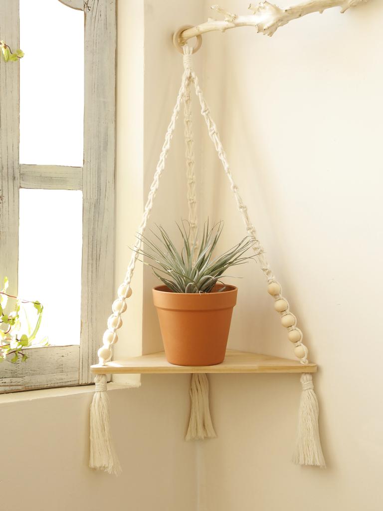 1/2/3-tier Hand Woven Corner Storage Rack Boho Room Floating Wall Shelf Home Decorations Display Stand For Craft Potted Plants