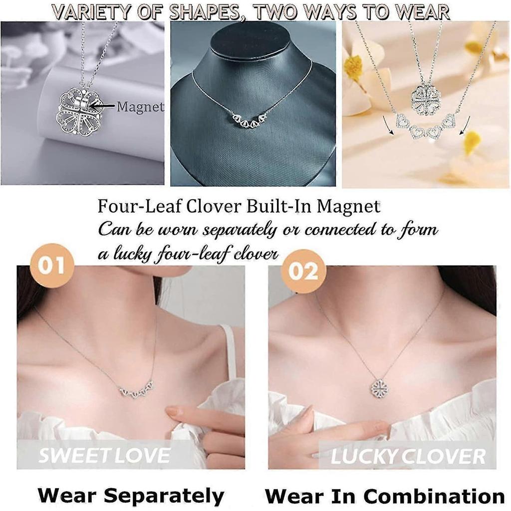 Collana da Donna Collana Quadrifoglio Collana con Ciondolo a Cuore Magnetico Staccabile