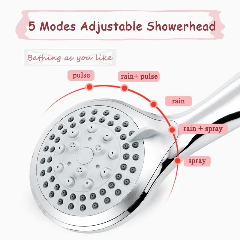 High Quality 5 Modes Round Rain Shower Head with Hose Sets Shower Holder for Bathroom Shower Accessories Douche