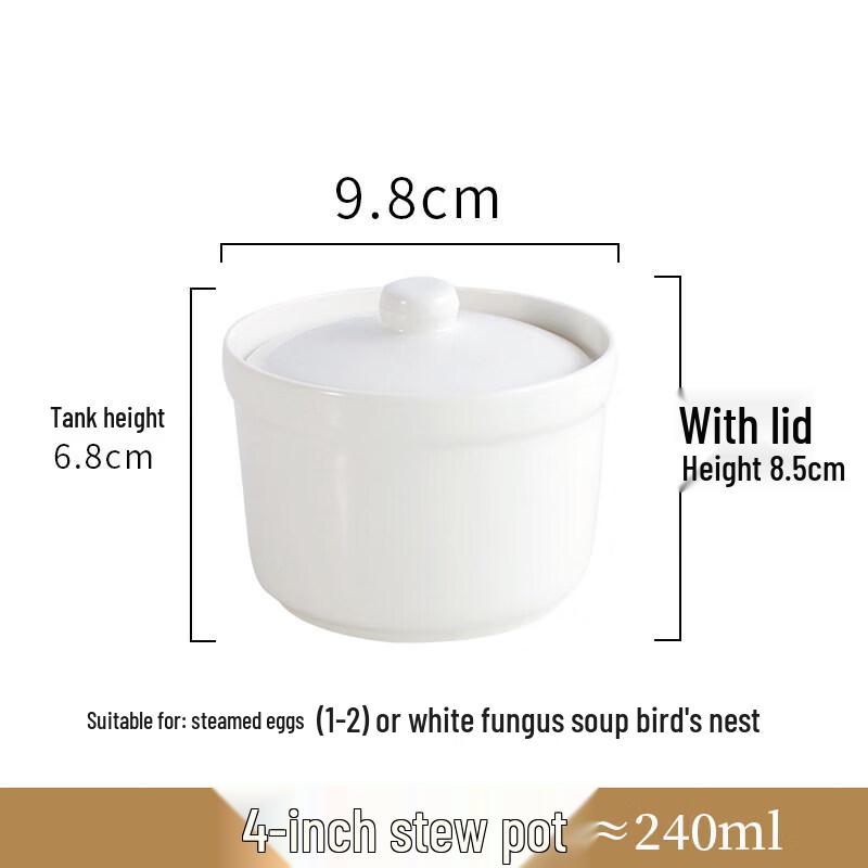 Pure White Ceramic Double Boiler Stew Cup