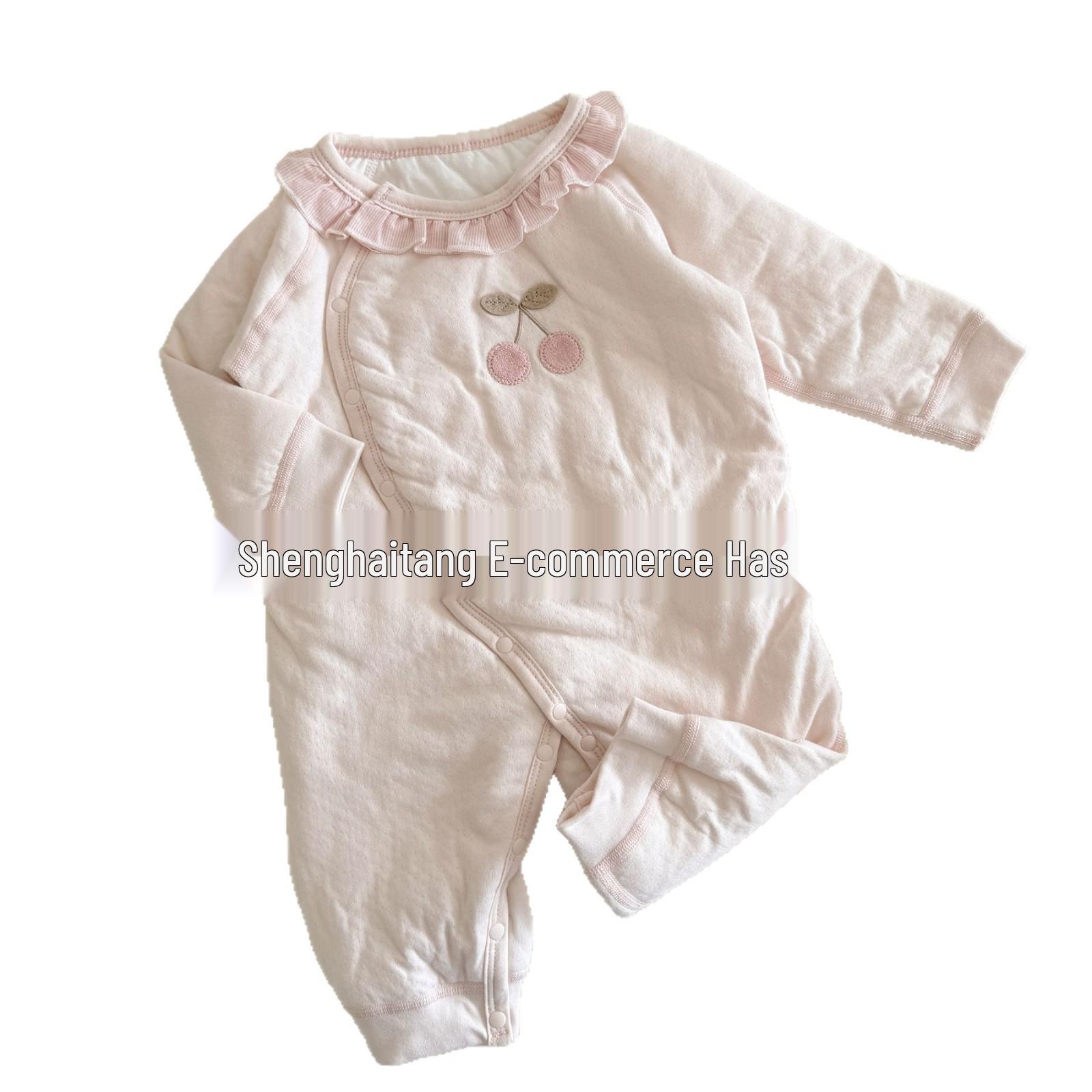 

Newborn Cherry Quilted Baby Jumpsuit: Lightweight Warm Bodysuit for Spring/Autumn 90cm