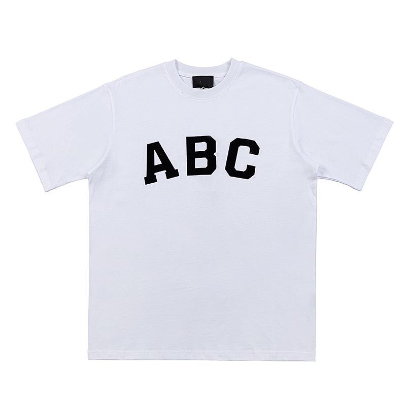 

Футболка с коротким рукавом Double Line ABC с флоковым принтом - Унисекс, Европейская и американская уличная одежда L