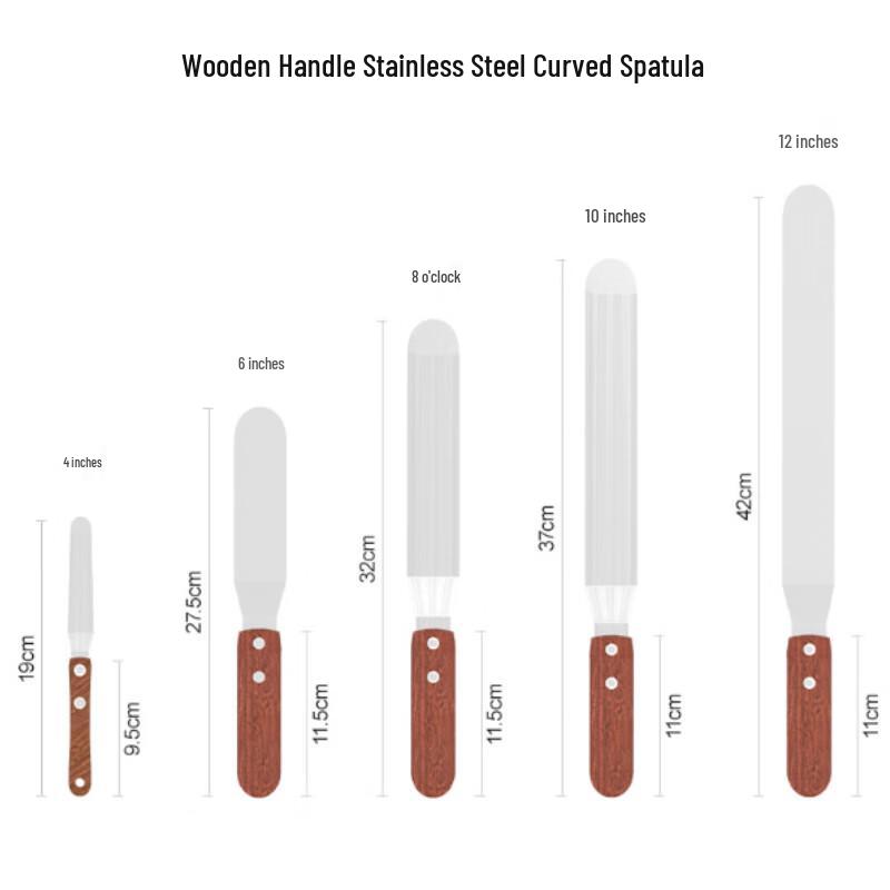 Rosewood Handle Stainless Steel Curved Spatula Set Set of 5 (4 , 6 , 8 , 10 , 12 )